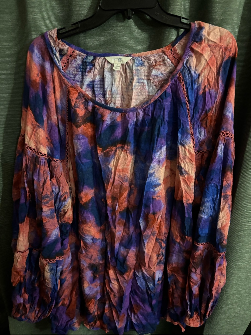 Terra & Sky Purple and Coral Tie-Dye Peasant Tunic